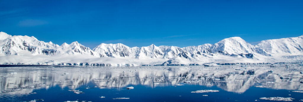 Bay, Western Antarctic Peninsula, with icebergs in the background