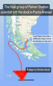 A map showing the track of the RV Gould from Punta Arenas to the Drake Passage